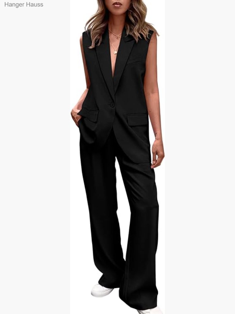 2 Piece Vest & Wide Leg Pants Business Casual Blazer Set
